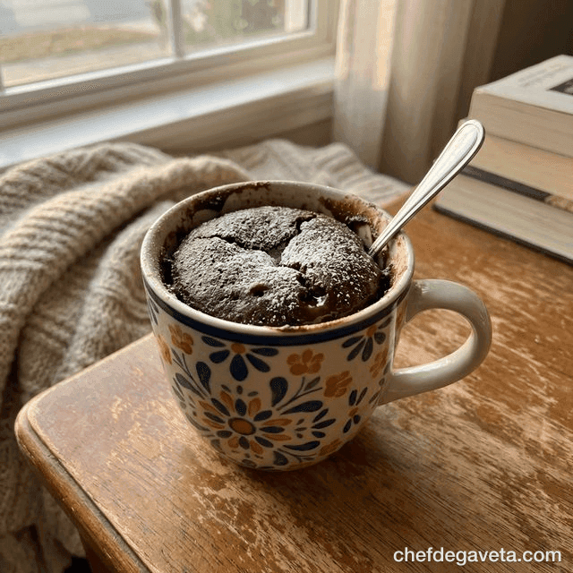 Bolo de Caneca na Air Fryer, apresentado em prato de sobremesa com acabamento caprichado — sobremesas, chocolate