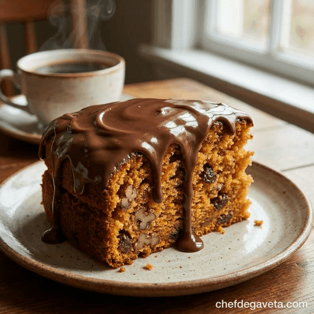 Bolo de Cenoura de Liquidificador Perfeito, fatiado em prato branco sobre mesa de madeira — liquidificador mágico, bolo
