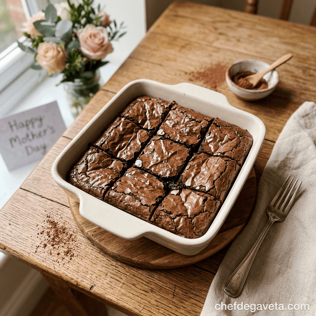 Brownie de Chocolate na Air Fryer, apresentado em prato de sobremesa com acabamento caprichado — sobremesas, dia das maes