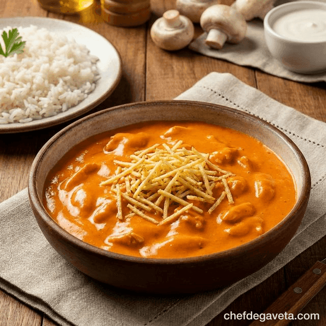 Estrogonofe Rápido de Frango Congelável, organizado em pote de marmita — marmitas da semana, frango