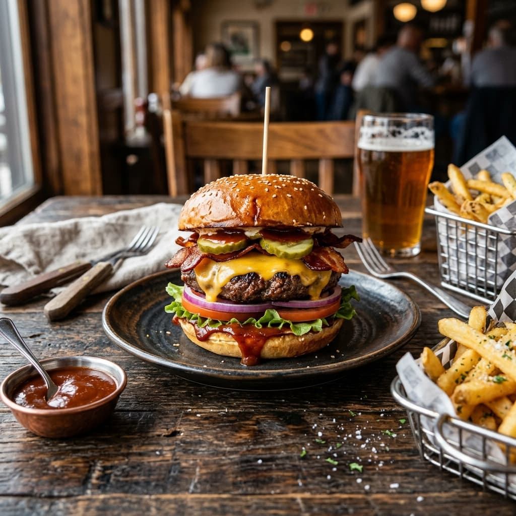 McEUA 2026, servido em prato branco sobre mesa de madeira — sanduíches, Copa do Mundo