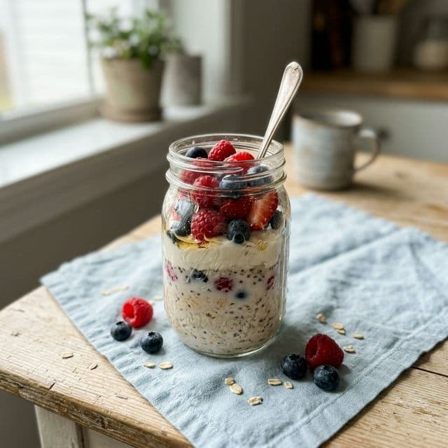 Overnight Oats Fit com Frutas Vermelhas