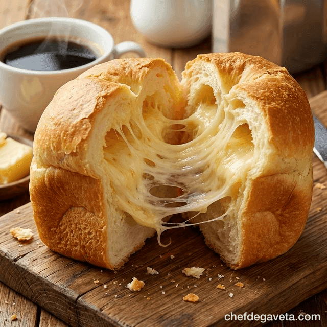 Pão de Queijo de Forma no Liquidificador, fatiado em prato branco sobre mesa de madeira — liquidificador mágico, pao de...