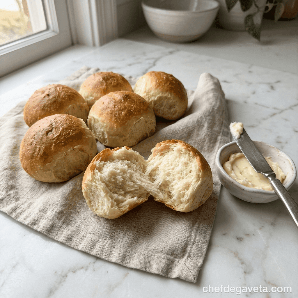 Pão Caseiro na Air Fryer, servido em prato branco sobre mesa de madeira — pães e lanches, pao