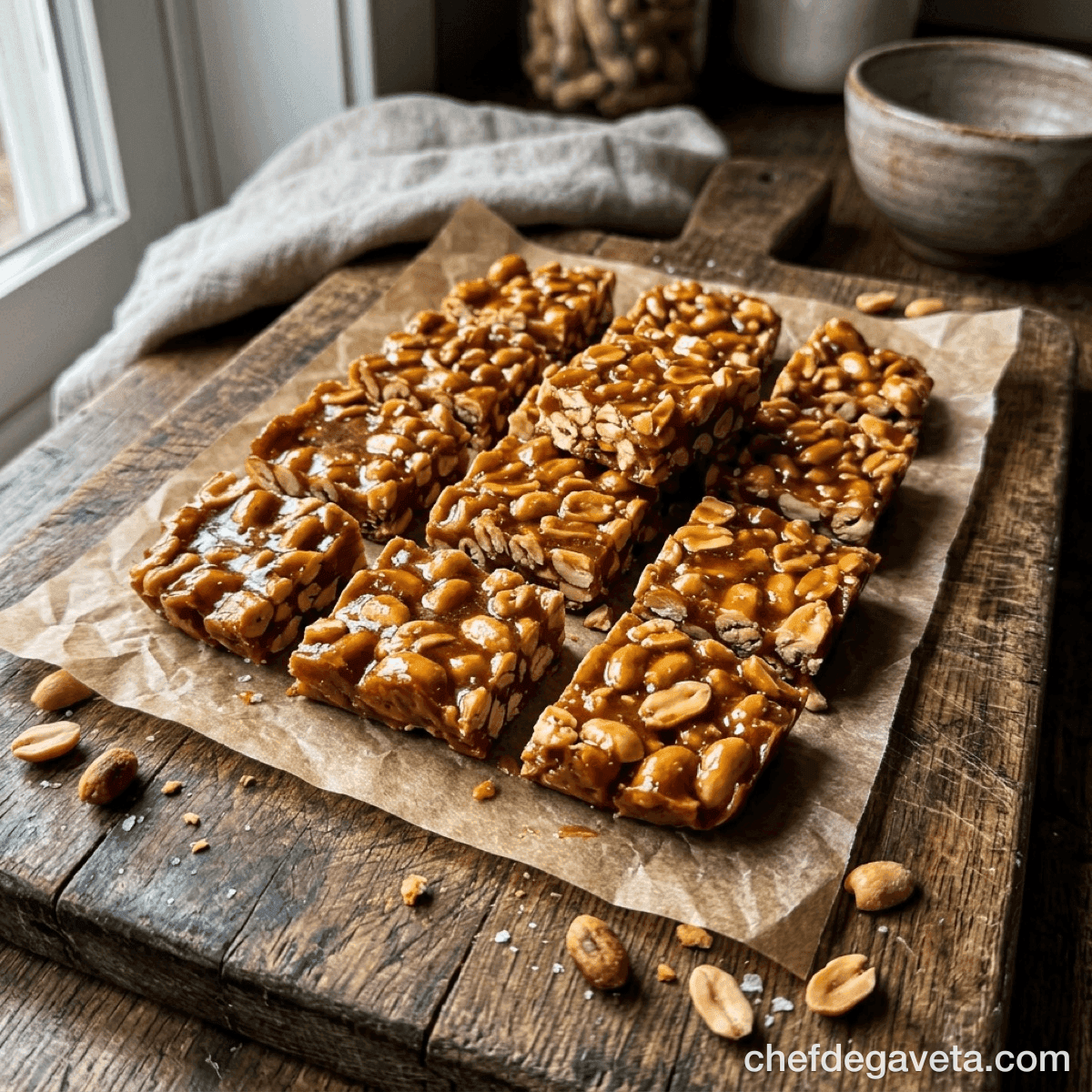 Pé de Moleque Tradicional, servido em prato branco sobre mesa de madeira — festa junina, Sobremesa