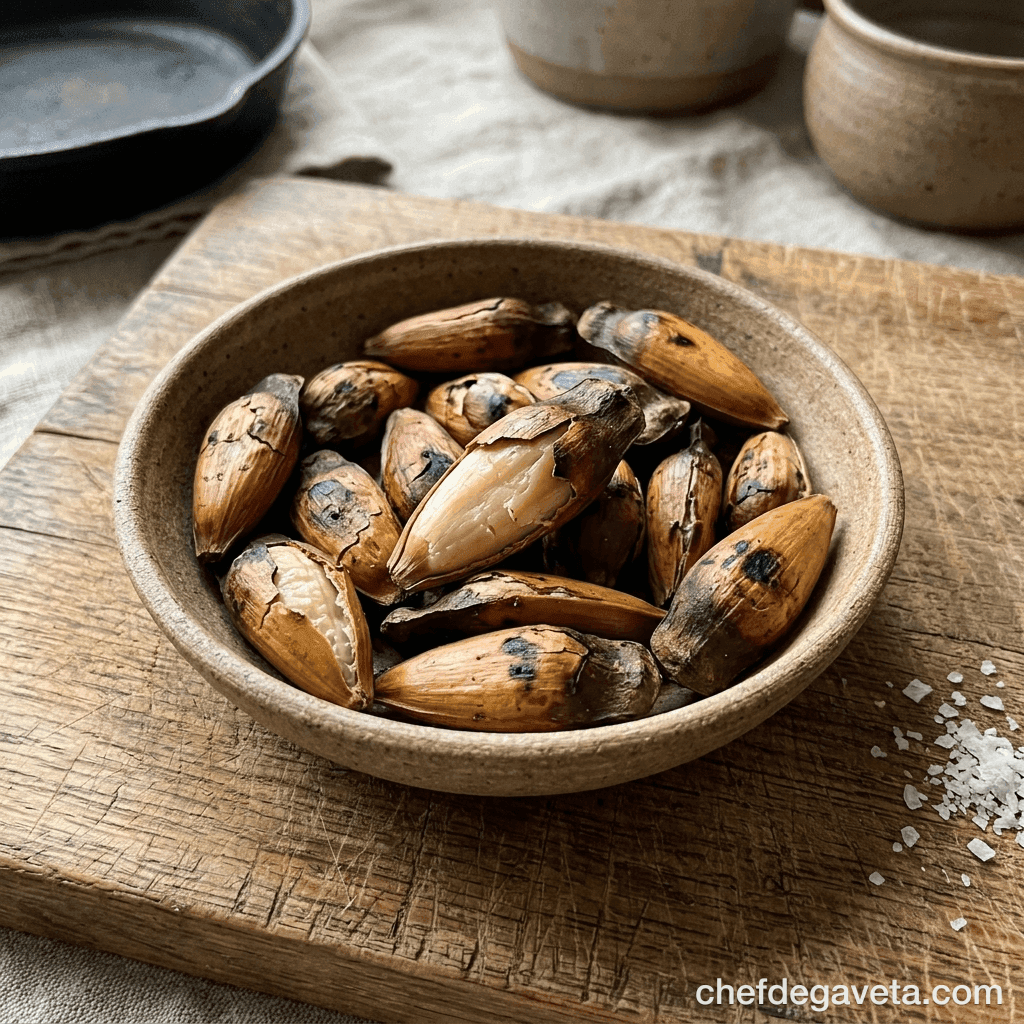 Pinhão Assado na Air Fryer, servido em prato branco sobre mesa de madeira — festa junina, Air Fryer