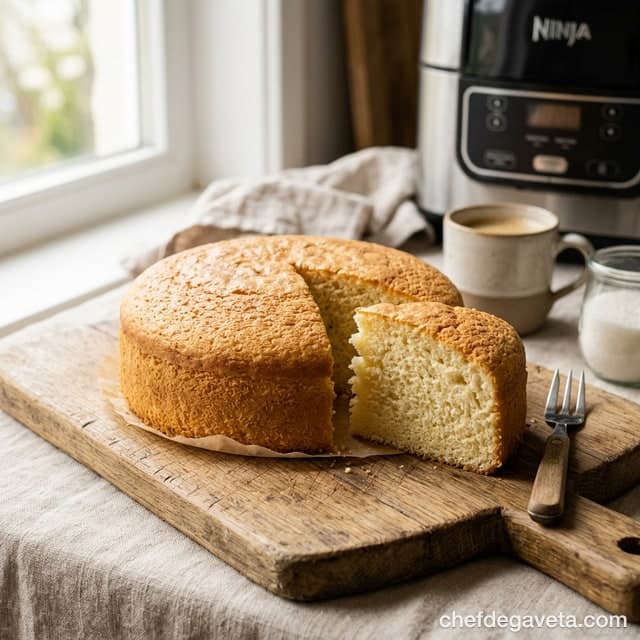 Bolo Simples na Air Fryer, apresentado em prato de sobremesa com acabamento caprichado — sobremesas, bolo