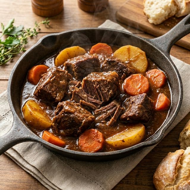 Carne de Panela Desfiada com Legumes Rústicos
