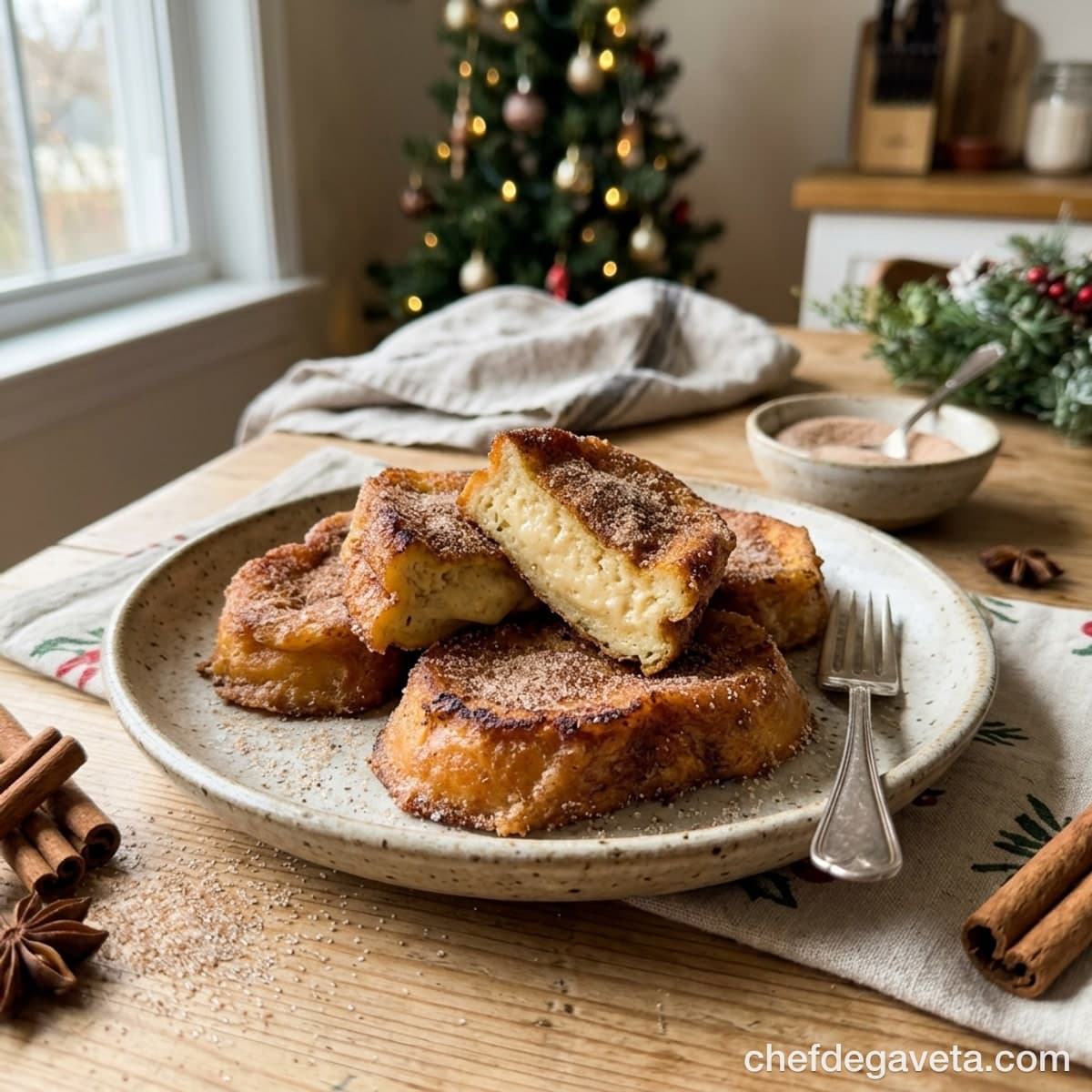 Rabanada na Air Fryer, apresentado em prato de sobremesa com acabamento caprichado — sobremesas, rabanada