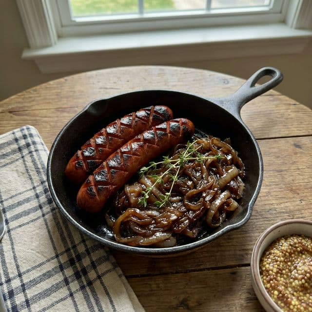 Salsicha com Cebola Caramelizada na Air Fryer