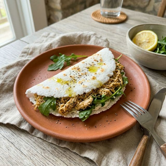 Tapioca Recheada Fit de Frango Desfiado